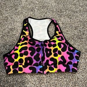 Shein Curve rainbow cheetah print sports bra, lined